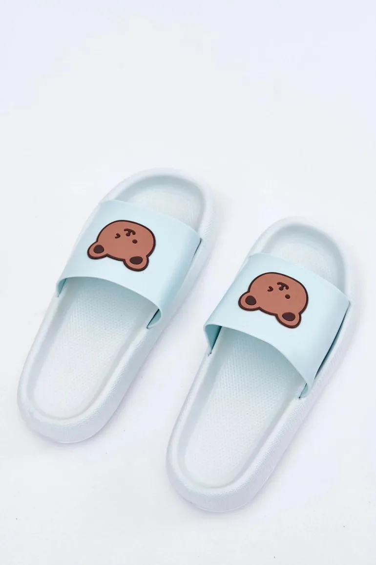 Damskie Piankowe Klapki Z Misiem Niebieskie Lalon