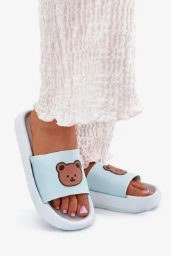 Damskie Piankowe Klapki Z Misiem Niebieskie Lalon