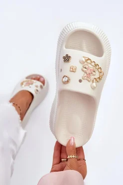 Damskie Piankowe Klapki Z Ozdobami Białe Afariana