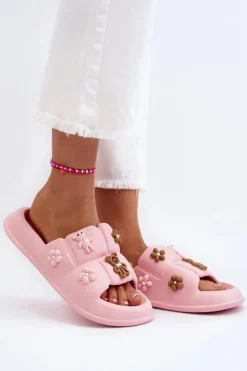 Damskie Piankowe Klapki Z Ozdobami Różowe Cambrina