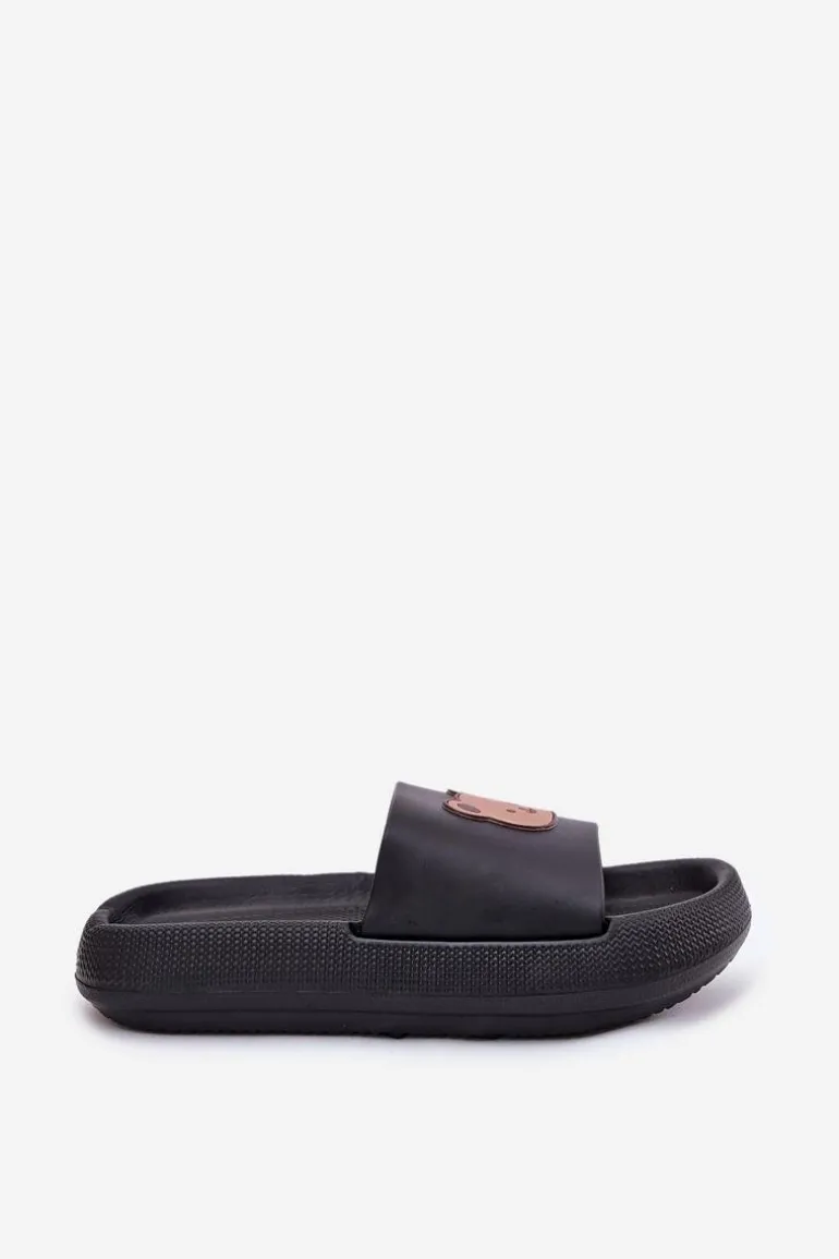 Damskie Piankowe Klapki Z Misiem Czarne Lalon