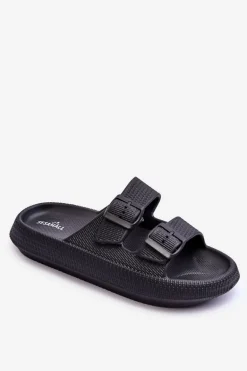 Damskie Piankowe Klapki Z Paskami Czarne Sharmen