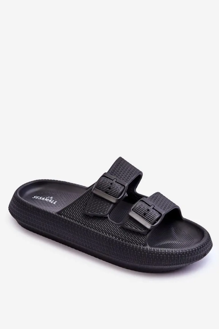 Damskie Piankowe Klapki Z Paskami Czarne Sharmen