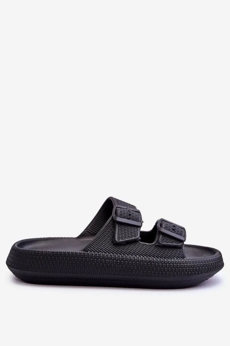 Damskie Piankowe Klapki Z Paskami Czarne Sharmen