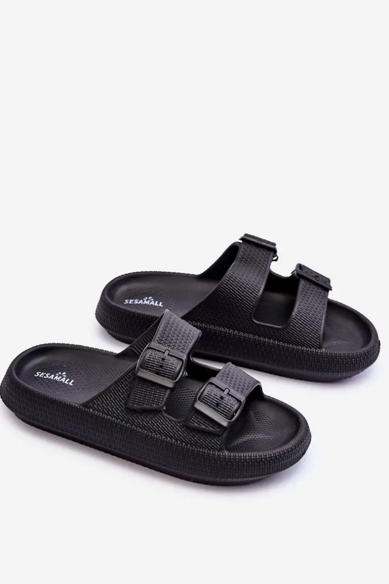 Damskie Piankowe Klapki Z Paskami Czarne Sharmen