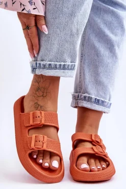 Damskie Piankowe Klapki Z Paskami Pomarańczowe Sharmen