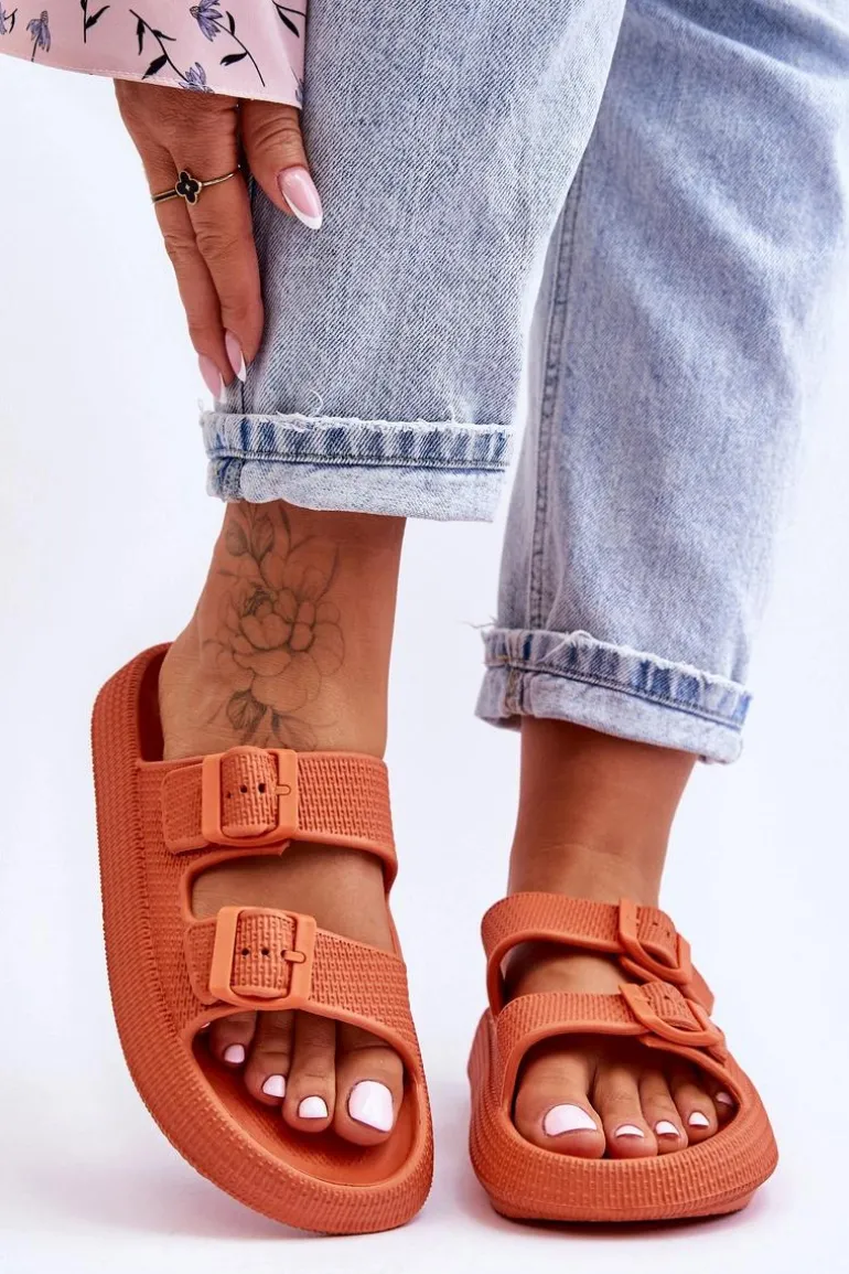 Damskie Piankowe Klapki Z Paskami Pomarańczowe Sharmen