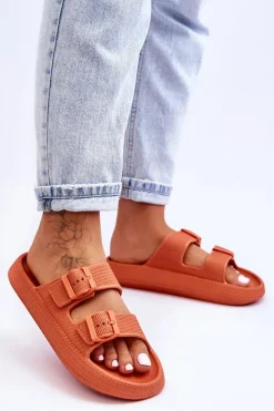 Damskie Piankowe Klapki Z Paskami Pomarańczowe Sharmen