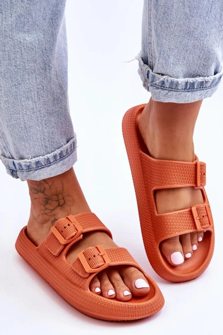 Damskie Piankowe Klapki Z Paskami Pomarańczowe Sharmen