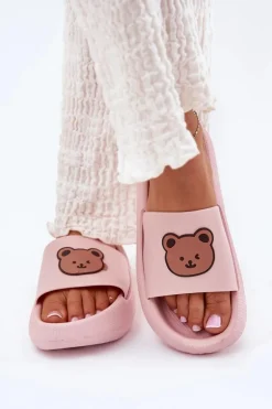 Damskie Piankowe Klapki Z Misiem Różowe Lalon