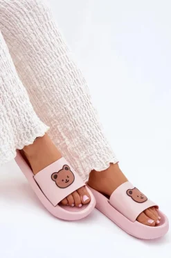 Damskie Piankowe Klapki Z Misiem Różowe Lalon