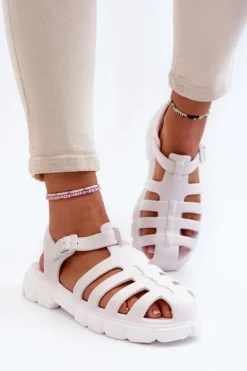 Damskie Piankowe Sandały Rzymianki Białe Gasaria