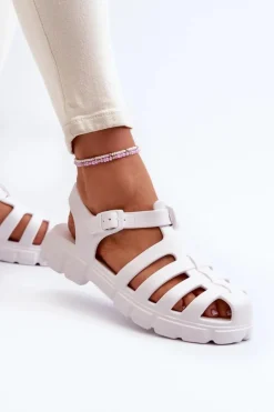 Damskie Piankowe Sandały Rzymianki Białe Gasaria
