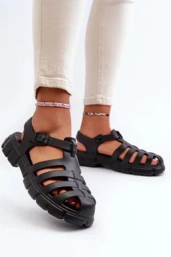 Damskie Piankowe Sandały Rzymianki Czarne Gasaria