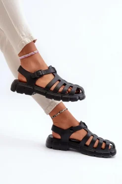 Damskie Piankowe Sandały Rzymianki Czarne Gasaria