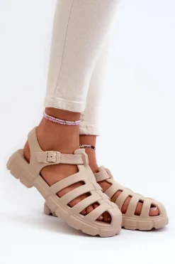 Damskie Piankowe Sandały Rzymianki Beżowe Gasaria