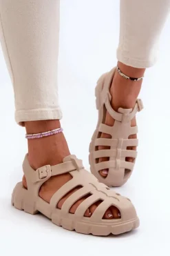 Damskie Piankowe Sandały Rzymianki Beżowe Gasaria