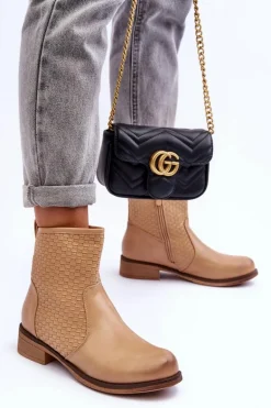 Damskie Plecione Botki Beżowe Chilly