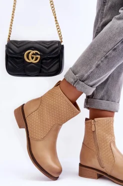 Damskie Plecione Botki Beżowe Chilly