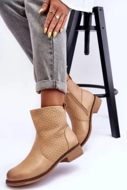 Damskie Plecione Botki Beżowe Chilly
