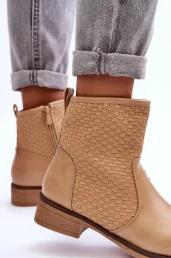 Damskie Plecione Botki Beżowe Chilly
