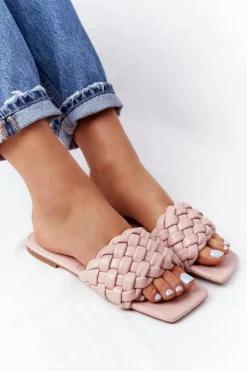 Damskie Plecione Klapki Beżowe Cheryl