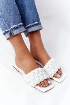 Damskie Plecione Klapki Białe Cheryl