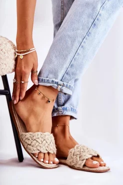 Damskie Plecione Klapki Beżowe Maraya