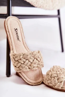 Damskie Plecione Klapki Beżowe Maraya