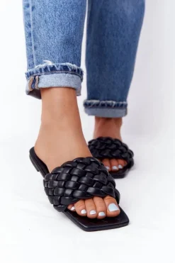 Damskie Plecione Klapki Czarne Cheryl