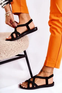 Damskie Plecione Sandały Czarne Marell