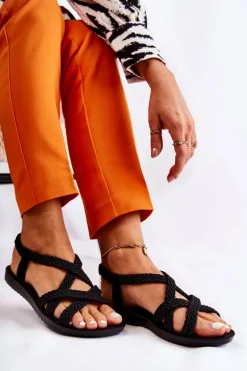 Damskie Plecione Sandały Czarne Marell