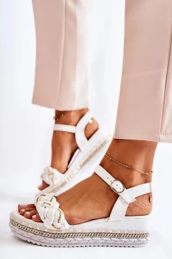 Damskie Plecione Sandały Na Koturnie Białe Chaves