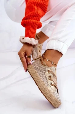 Damskie Plecione Tenisówki Big Star JJ274392 Beżowo-Złote