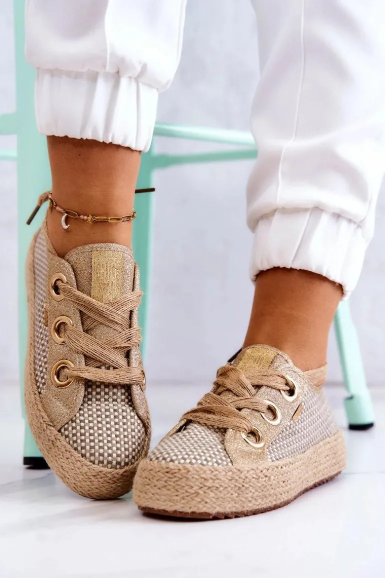 Damskie Plecione Tenisówki Big Star JJ274392 Beżowo-Złote