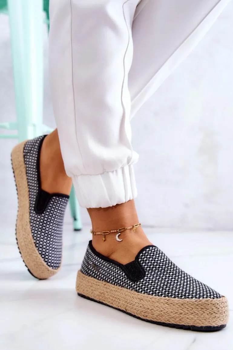 Damskie Plecione Tenisówki Slip On Big Star JJ274395 Czarne