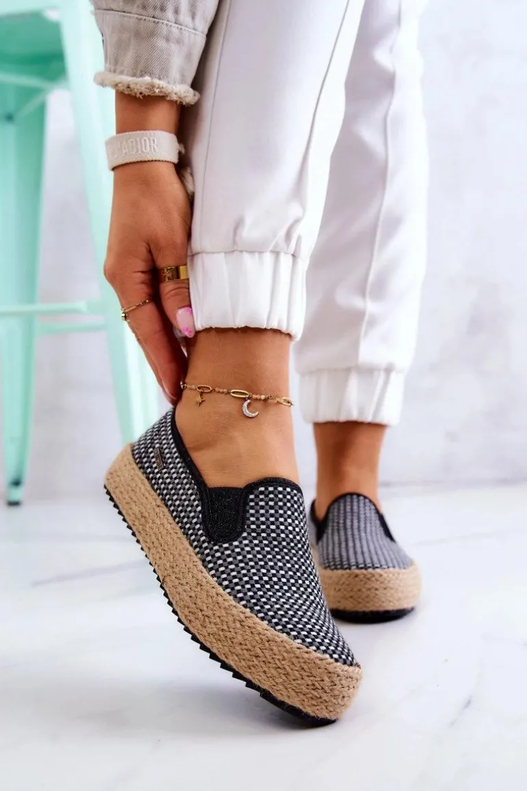 Damskie Plecione Tenisówki Slip On Big Star JJ274395 Czarne