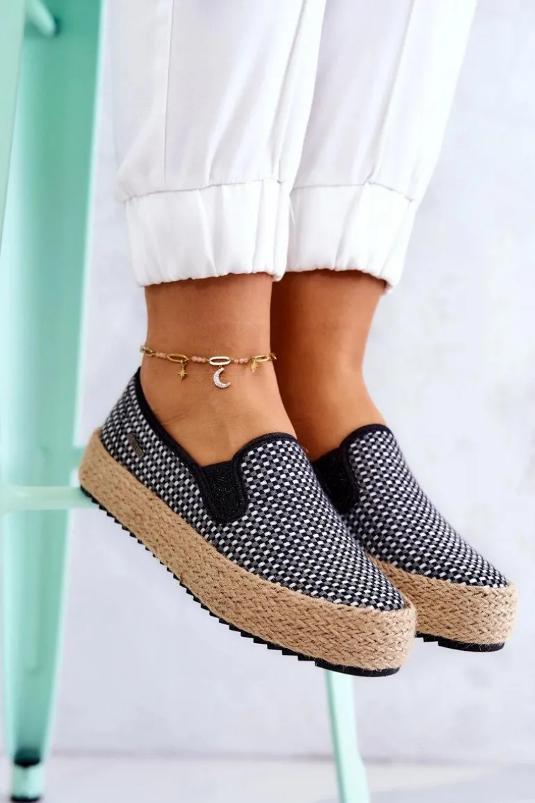 Damskie Plecione Tenisówki Slip On Big Star JJ274395 Czarne