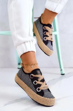 Damskie Plecione Tenisówki Big Star JJ274393 Czarne