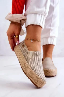 Damskie Plecione Tenisówki Slip On Big Star JJ274394 Beżowe