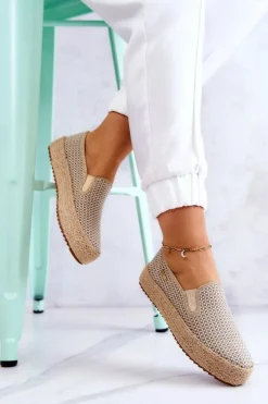 Damskie Plecione Tenisówki Slip On Big Star JJ274394 Beżowe