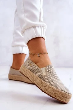 Damskie Plecione Tenisówki Slip On Big Star JJ274394 Beżowe