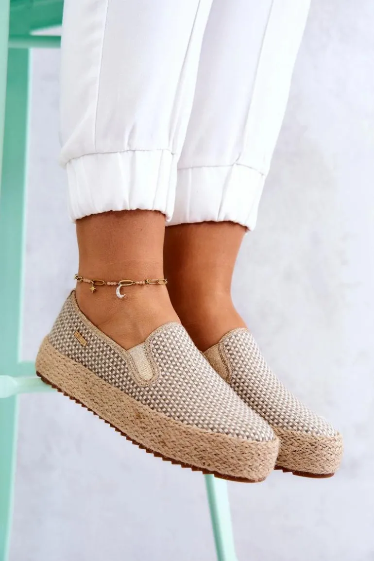 Damskie Plecione Tenisówki Slip On Big Star JJ274394 Beżowe