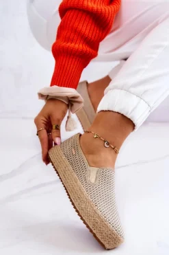 Damskie Plecione Tenisówki Slip On Big Star JJ274394 Beżowe