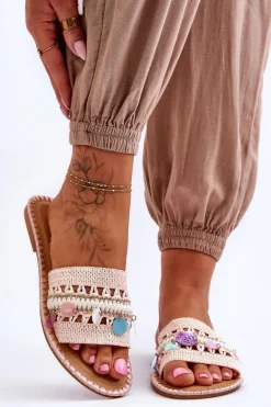 Damskie Plecione Zdobione Klapki Różowe Millano