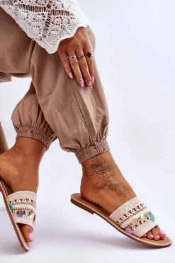 Damskie Plecione Zdobione Klapki Różowe Millano