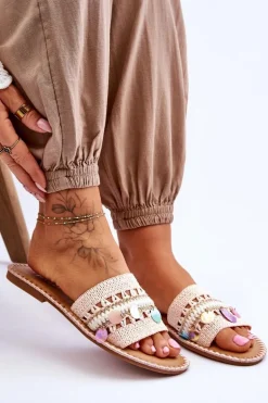 Damskie Plecione Zdobione Klapki Różowe Millano