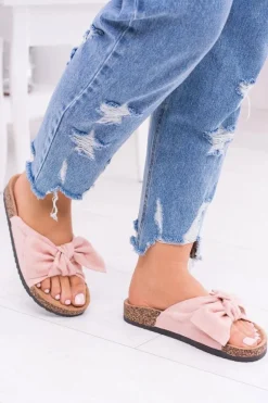 Damskie Różowe Klapki Na Korku Kokardki Dominica