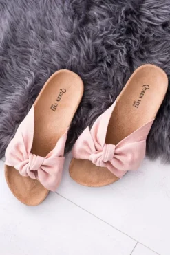 Damskie Różowe Klapki Na Korku Kokardki Dominica