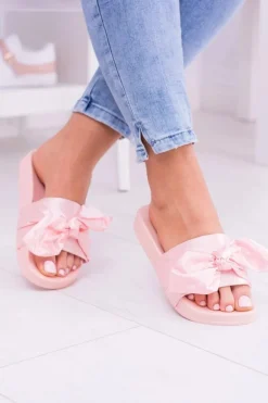 Damskie Różowe Klapki Z Kokardką Hurrem